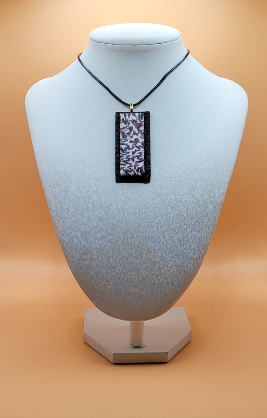 Handmade Rectangle Polymer Clay Pendant Necklace, Geometric Artisan Statement Je