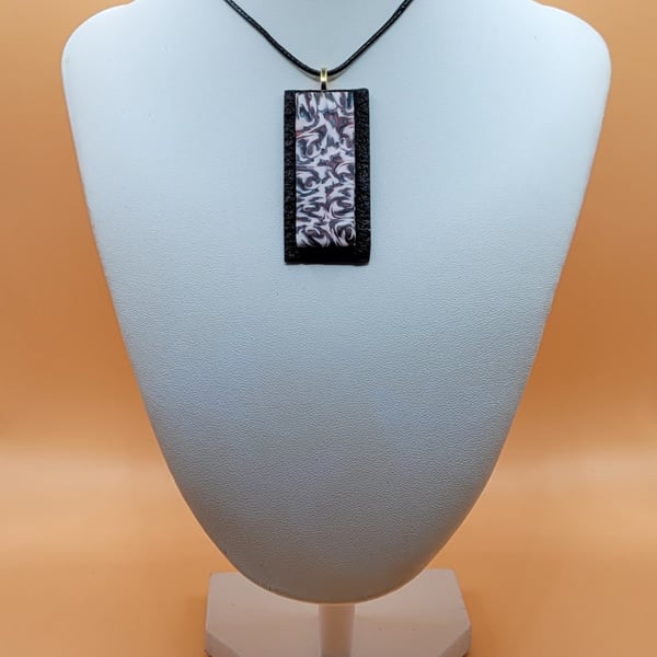 Handmade Rectangle Polymer Clay Pendant Necklace, Geometric Artisan Statement Je