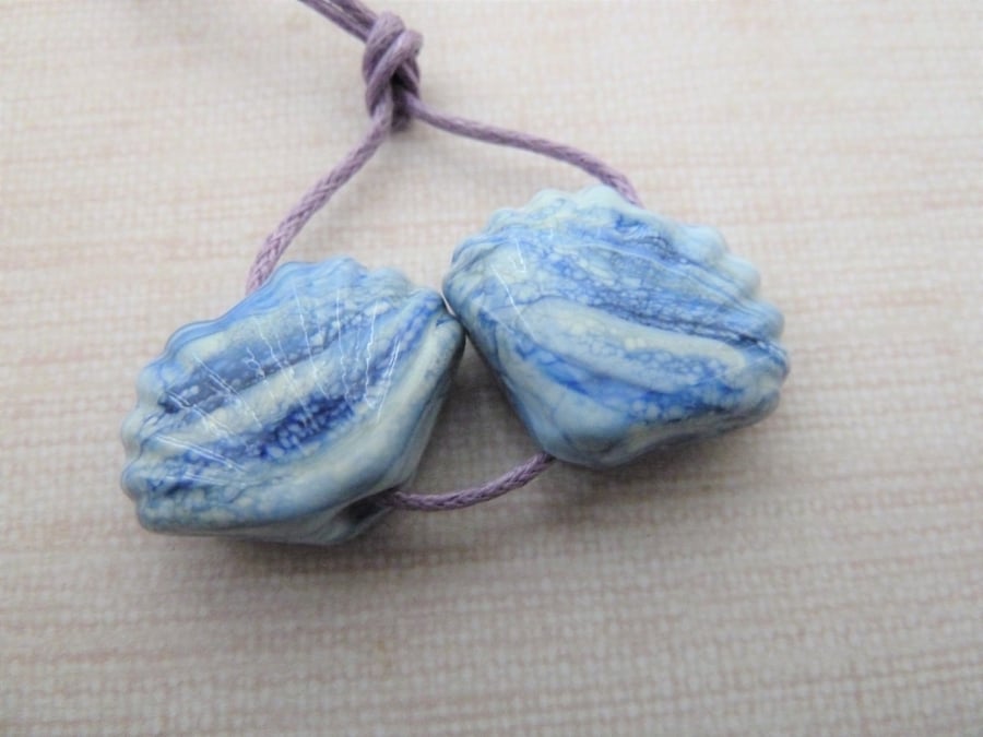 blue shell handmade lampwork glass bead