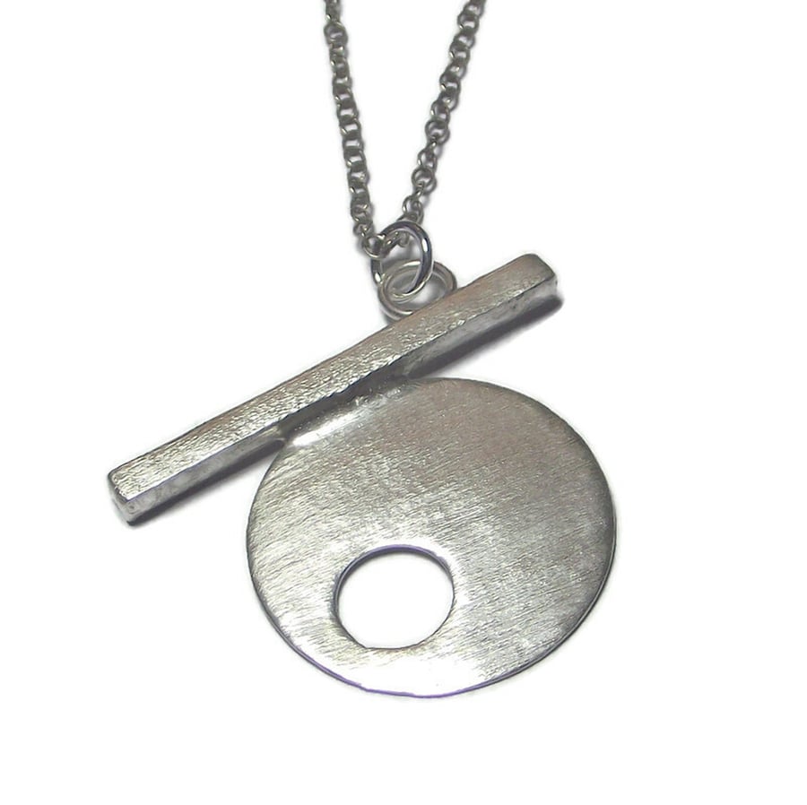 Unusual Sterling Silver Disc Pendant,  Handmade Artisan geometric Necklace