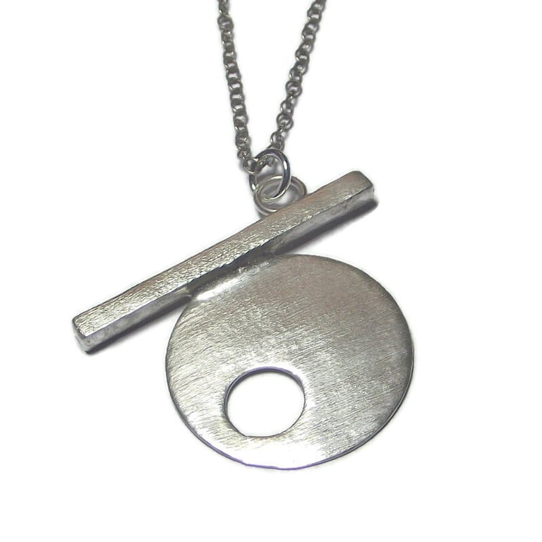 Unusual Sterling Silver Disc Pendant,  Handmade Artisan geometric Necklace