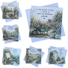 Humorous Garden Themed Greeting Card Set - Pack of 6 Blank Square Cards