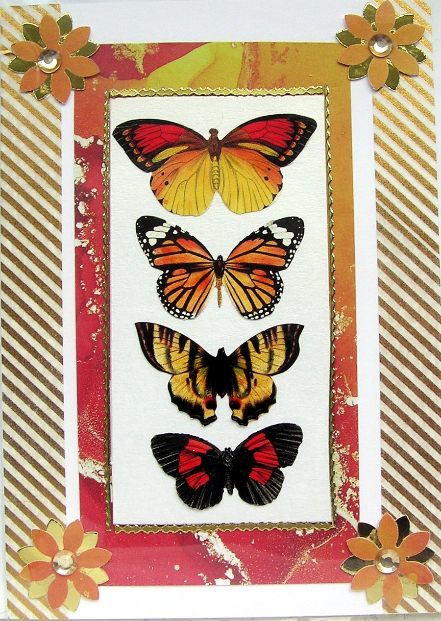 Butterflies - Hand Crafted Decoupage Greeting Card - Blank - 2904