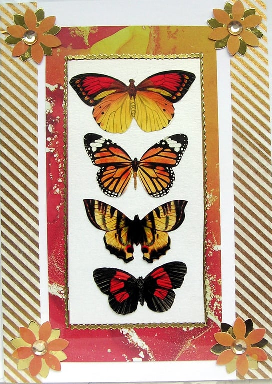 Butterflies - Hand Crafted Decoupage Greeting Card - Blank - 2904