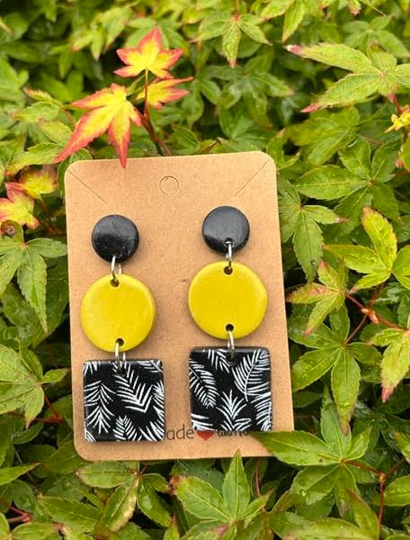 Beautiful Fern Drop Earrings in Green and Black