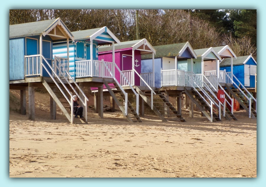 Beach Huts Wells Next The Sea Norfolk Greeting Card A5 