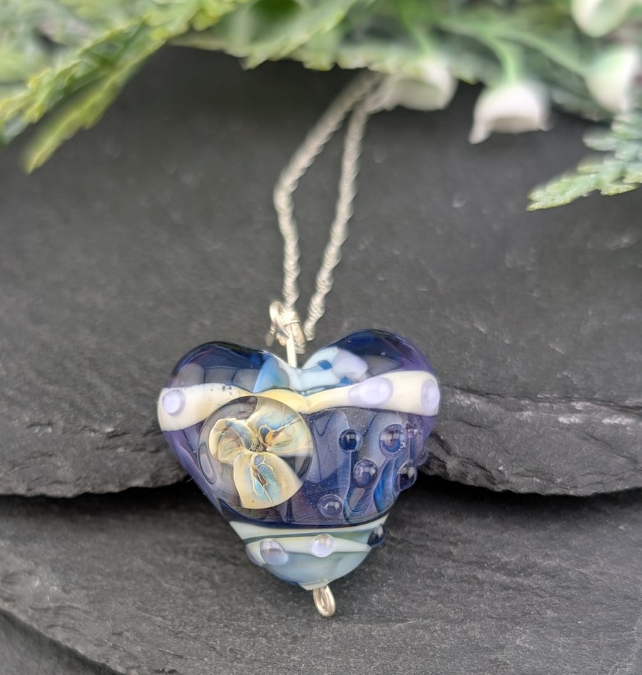  Pleated Blue Heart Pendant
