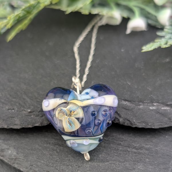  Pleated Blue Heart Pendant