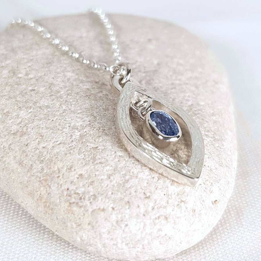 Sapphire Necklace, Sterling Silver Sapphire Pendant, September Birthstone