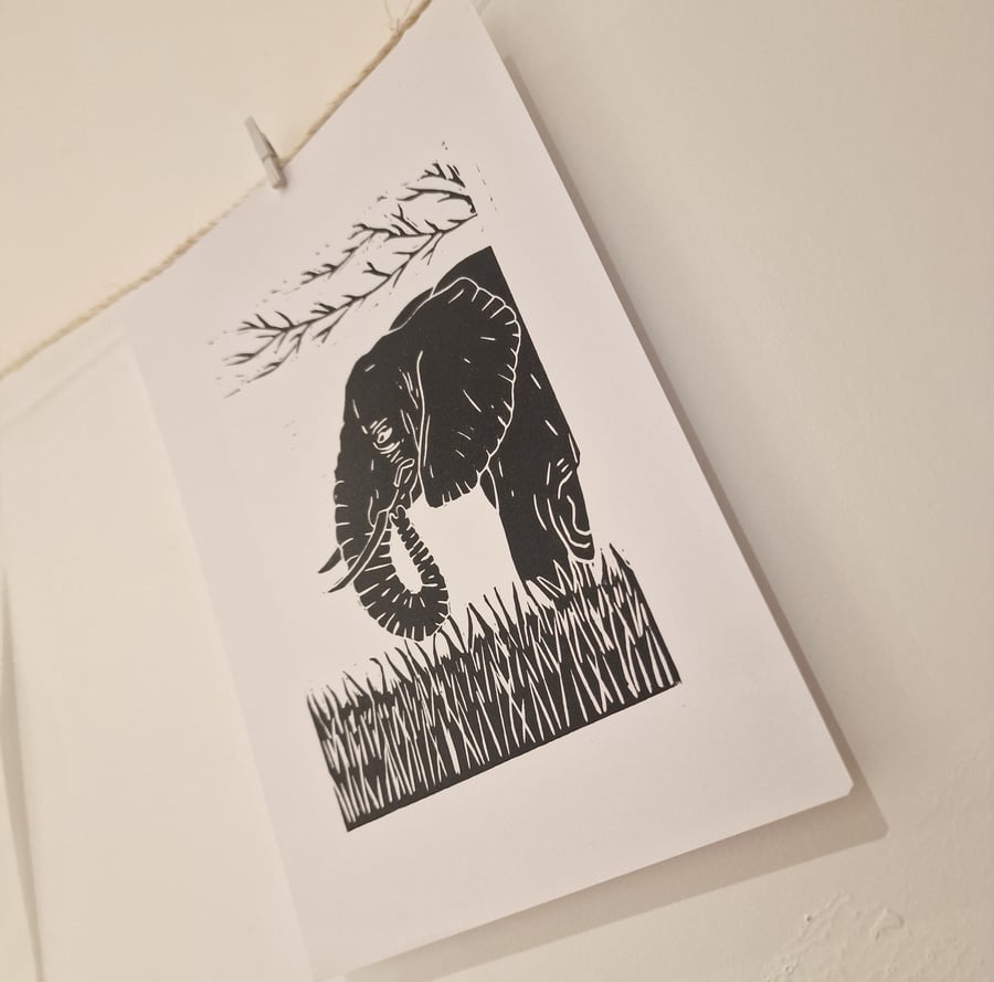 Ellie the Elephant Lino Print