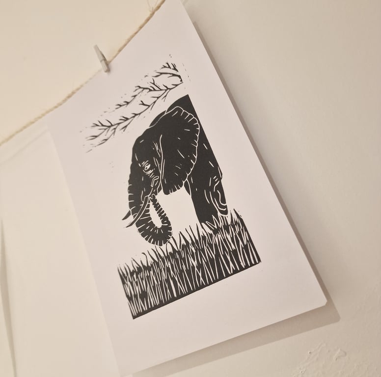 Ellie the Elephant Lino Print