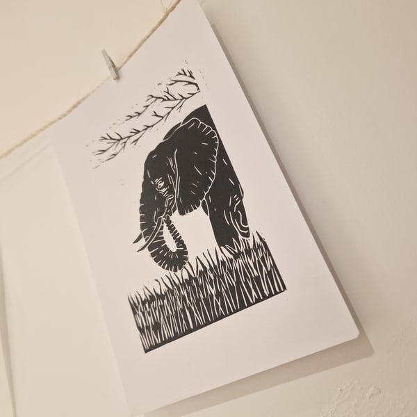 Ellie the Elephant Lino Print
