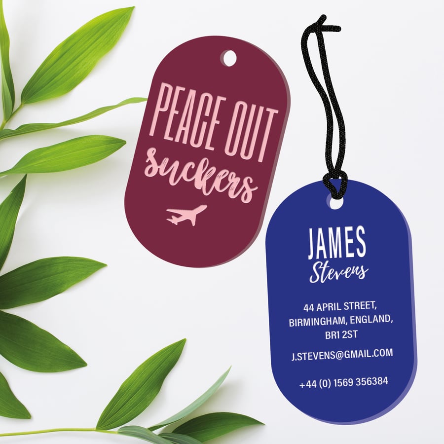 Luggage Tag - Peace Out: Personalised Engraved Acrylic Luggage Tag, Travel Gift
