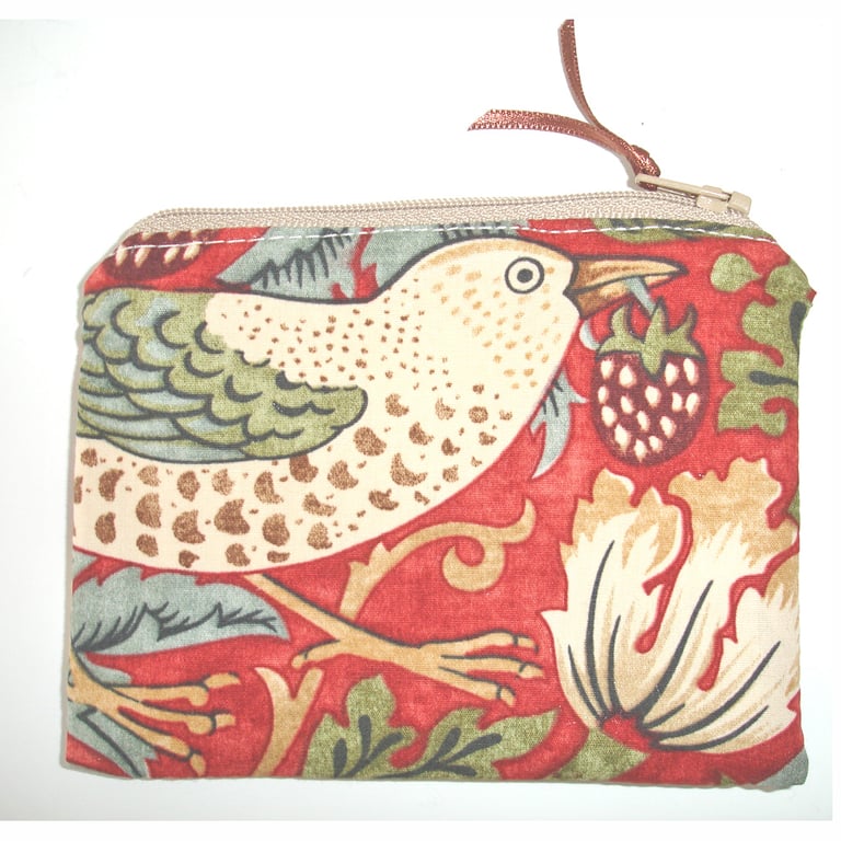 William Morris The Strawberry Thief Purse With Zip Bird Red