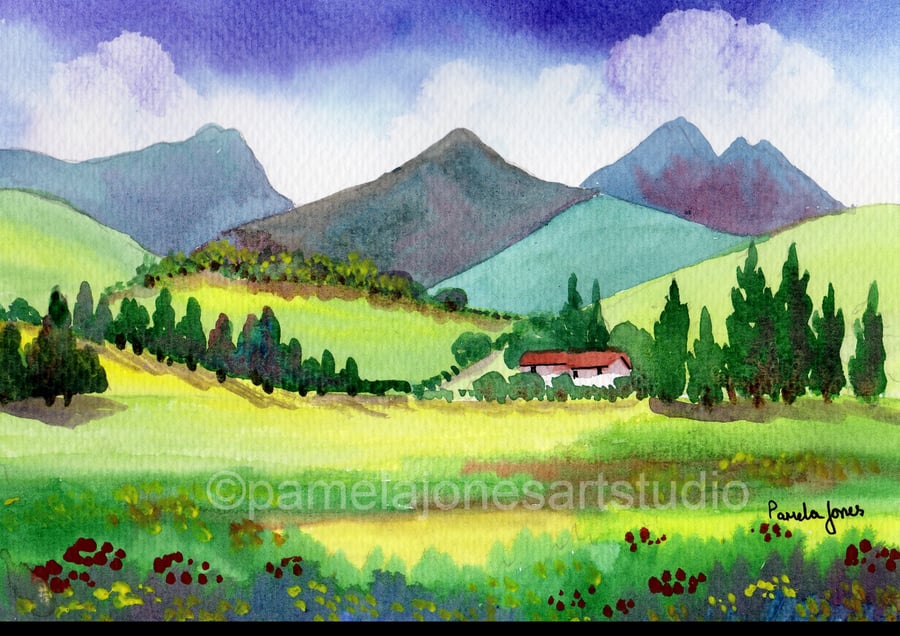 North Wales Landscape, Original Watercolour, In 14 x 11 '' Mount