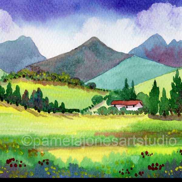 North Wales Landscape, Original Watercolour, In 14 x 11 '' Mount