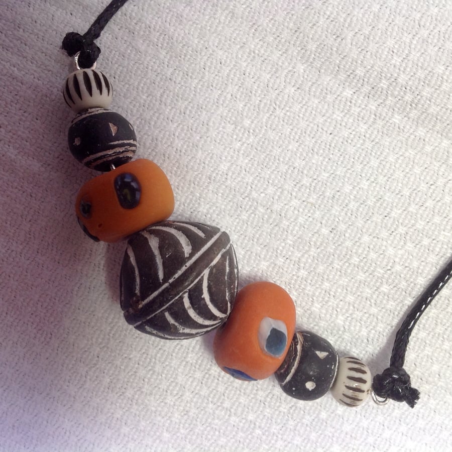 Cord necklace for men or women with African beads from Mali