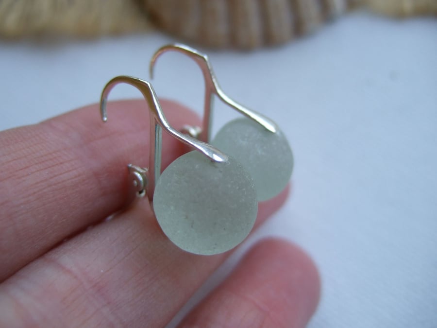 Sea glass marble earrings, beach marble earrings, sterling silver sea glass 