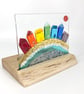 Fused Glass Rainbow Seaside Town set in Handcrafted Oak - Image 5