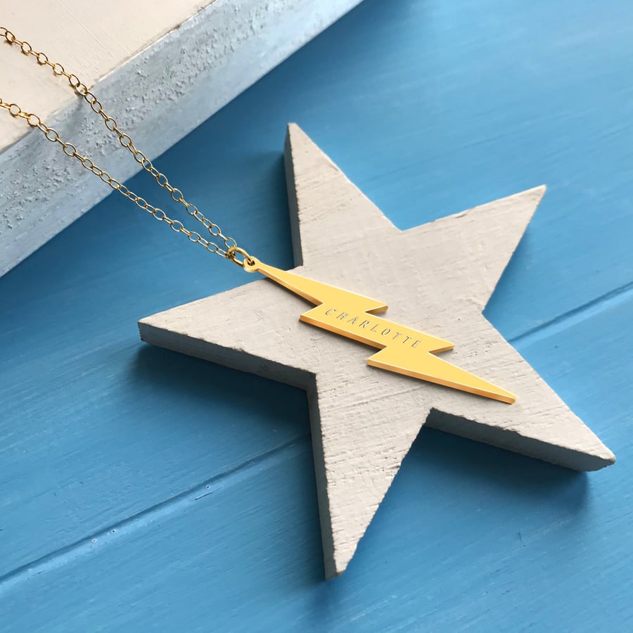 Personalised Gold Vertical Lightning Bolt Necklace, Valentine's Day gift