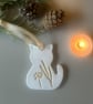 Clay Cat Christmas Decoration, Rustic Folk Art Ornament