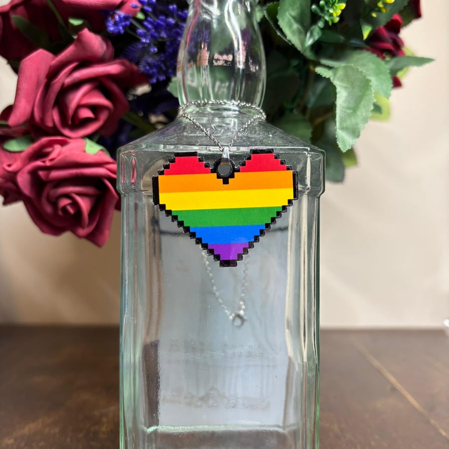 8 Bit heart necklace, LGBTQ Jewellery Video Game Accessories