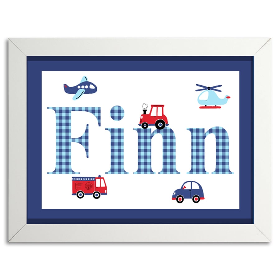Boys Transport Personalised Name Picture