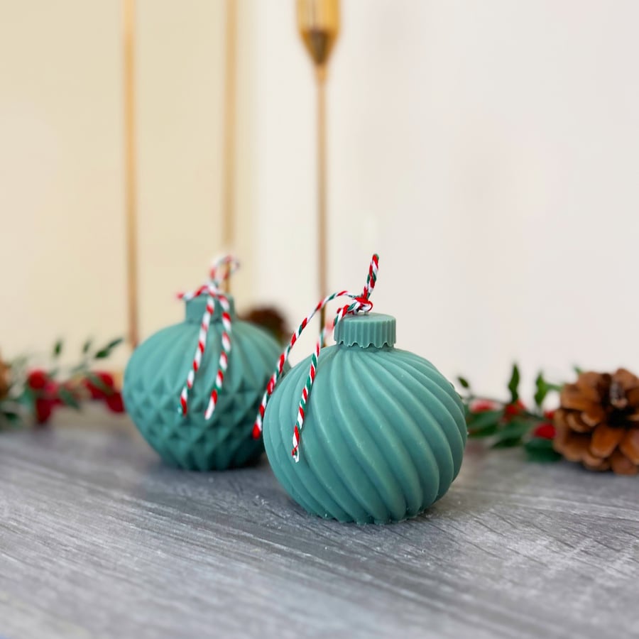 Green Christmas Bauble Candles - Christmas Decoration Candle
