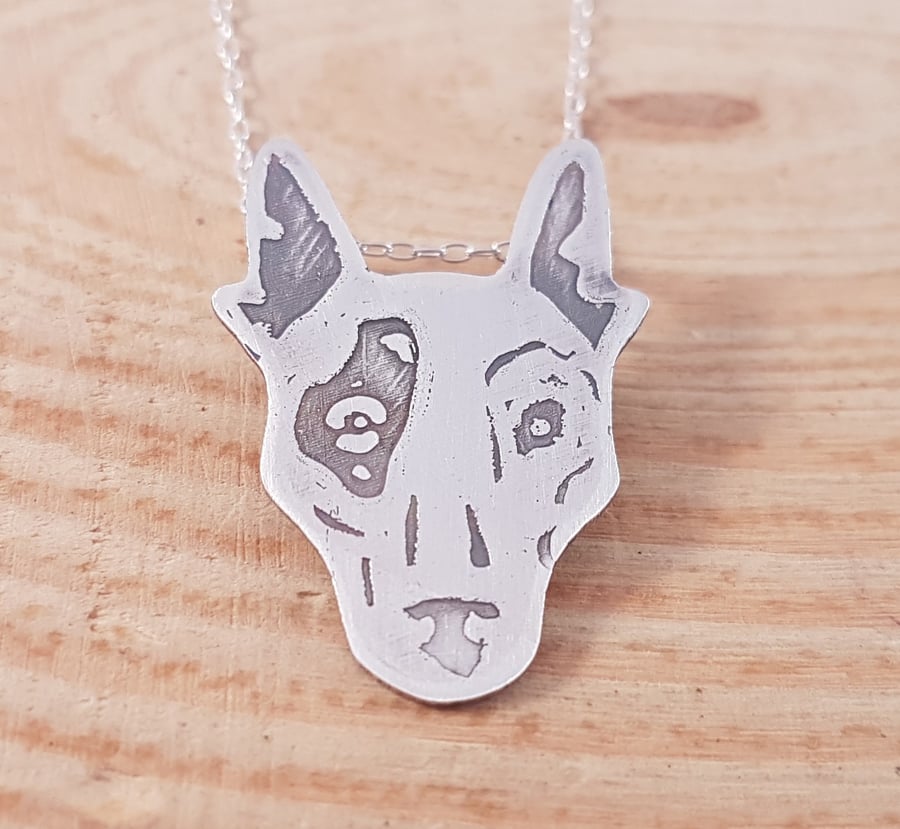 Sterling Silver Etched Bulldog Necklace