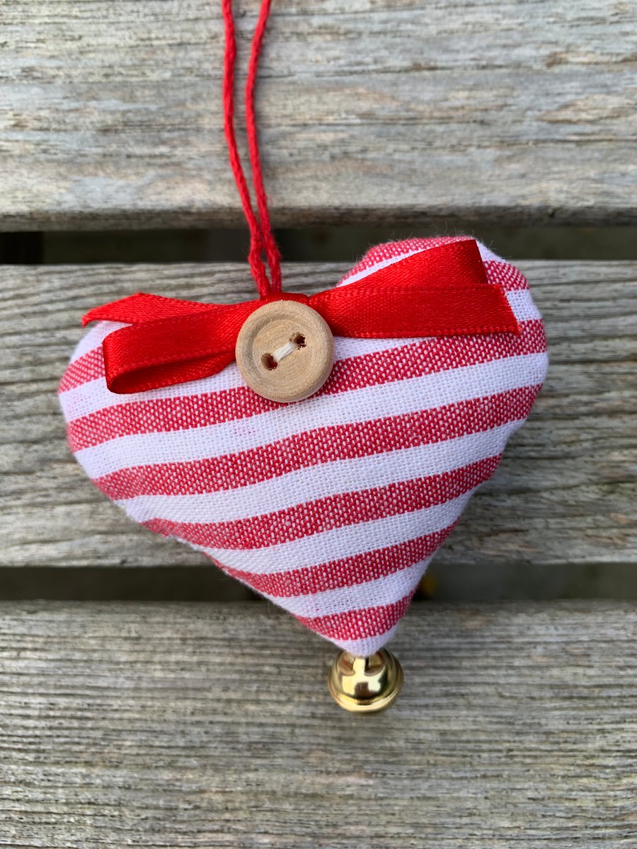 CHRISTMAS HEART DECORATION - red and white stripes