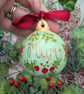 Green Holly Berry and poinsettia hand-painted personalised bauble 