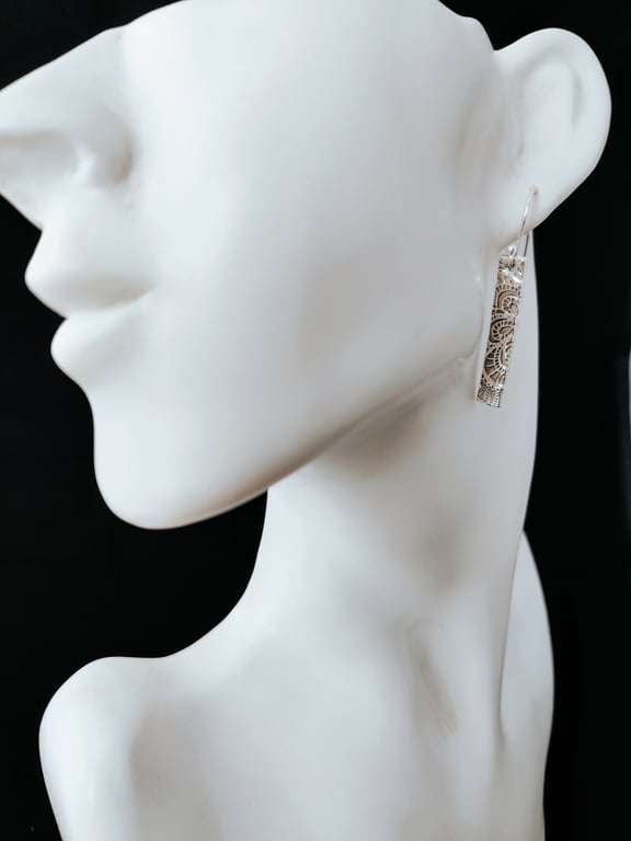 Handmade Fine Silver Orthogonal Drop Earrings - Heritage Lace Design
