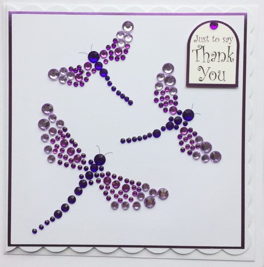 Thank You Card Just to Say Thank You - Purple Gemstone Dragonflies