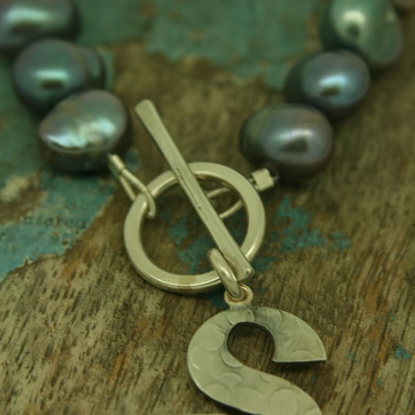 Grey Pearl bracelet with letter S charm