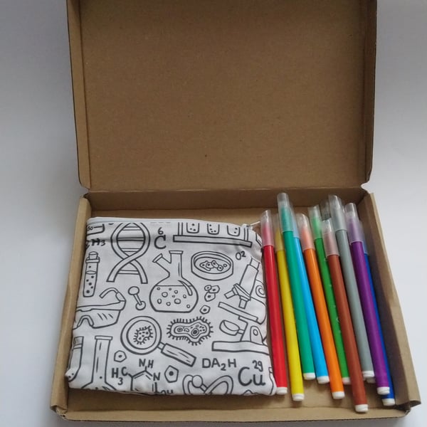 Science Pencil Case to colour, Colouring Kit