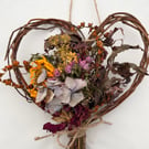 Dried Flower and Foliage Heart Shape Decoration. Handmade. 20x16cm.