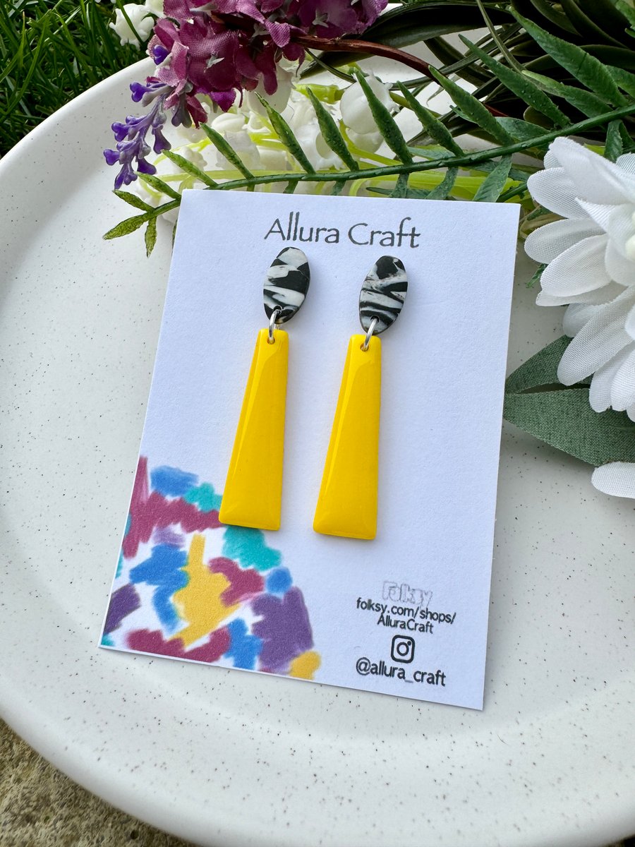 Yellow Trapeze and Black&White Marble Earrings