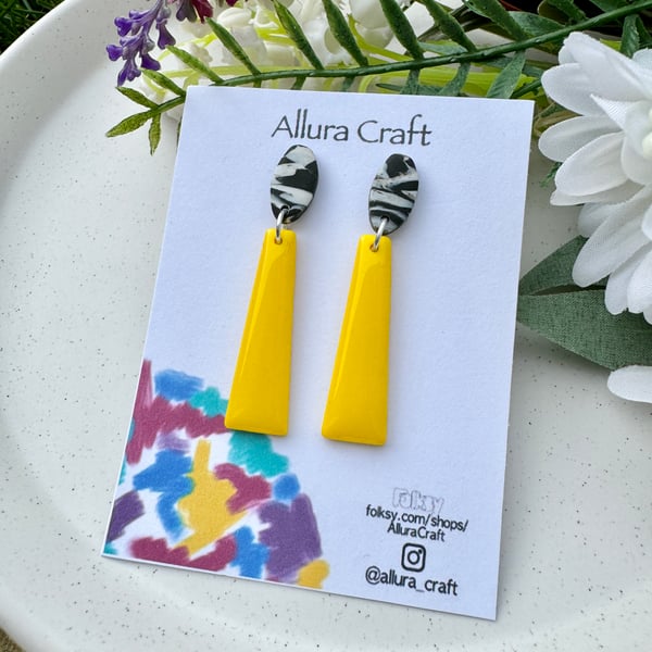 Yellow Trapeze and Black&White Marble Earrings