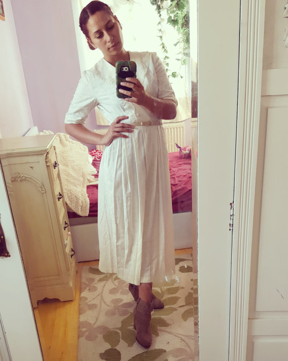 Beautiful linen mix cream ivory vintage Laura Ashley dress size 10