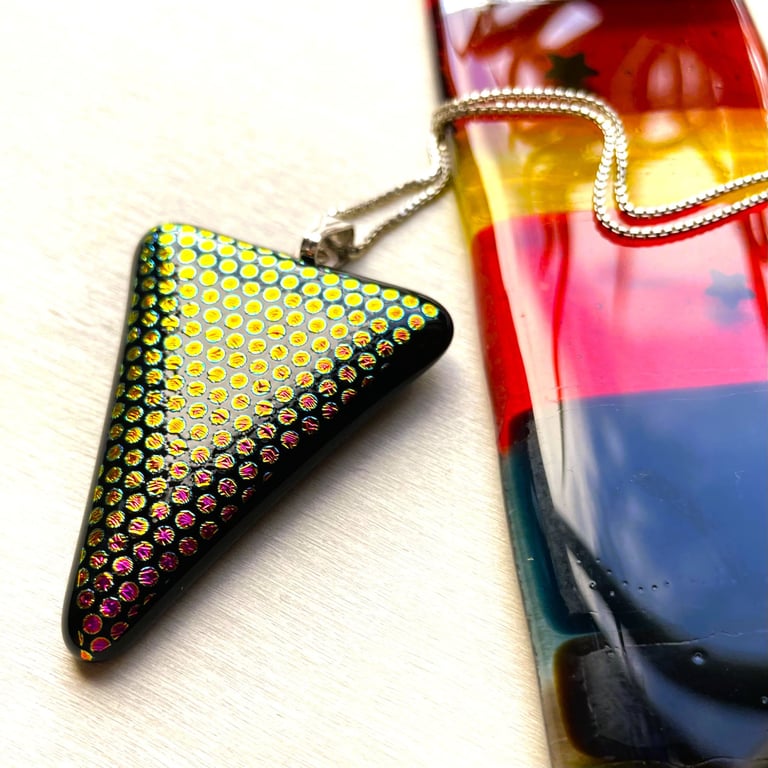 Dotty Triangle dichroic glass pendant