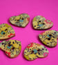 Wooden Heart Buttons Floral Green Blue Pink Black 6pk 25x22mm (H8) - Image 1