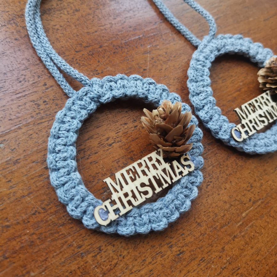 Christmas macrame ornaments Merry Christmas - grey set of 2