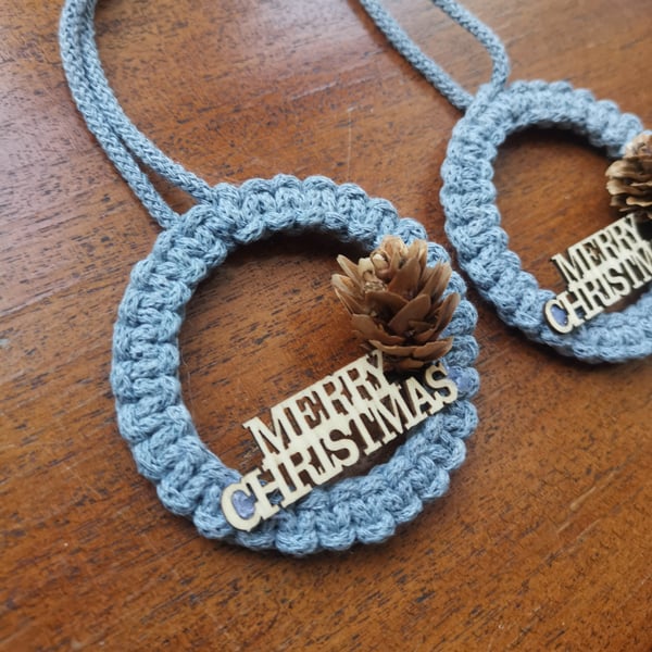 Christmas macrame ornaments Merry Christmas - grey set of 2