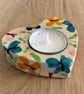 BUTTERFLY STONEWARE CERAMIC HEART SHAPED TEALIGHT HOLDER - Image 1