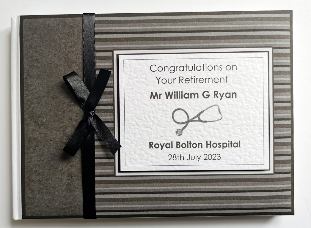 Doctor retirement guest book, retirement gift, black and white retirement book