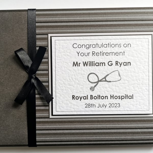 Doctor retirement guest book, retirement gift, black and white retirement book