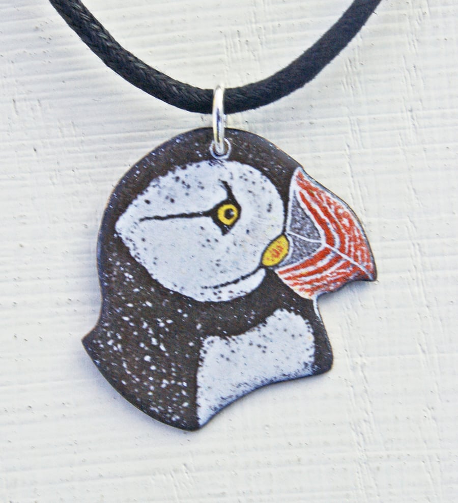 Puffin's Head Pendant in Enamels