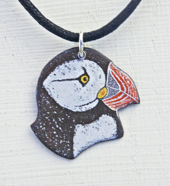 Puffin's Head Pendant in Enamels