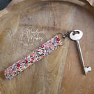 Floral Fabric Wristlet Keyring, Ditsy Cotton Wristlet, Red & Pink on Cream