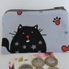 Coin Purse Caricature Cats Grey Red Black and White